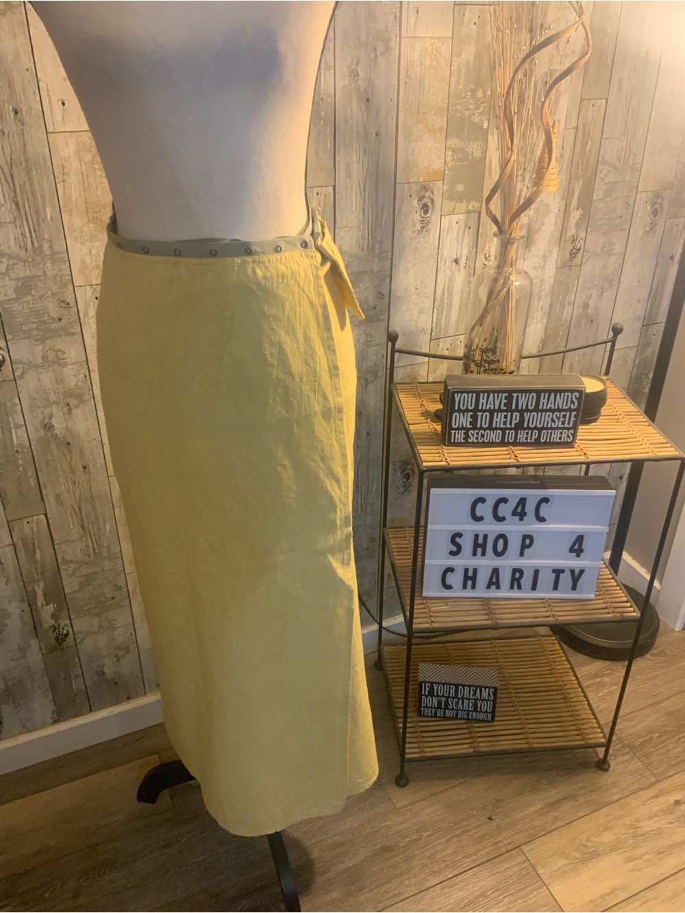 Flax Yellow Wrap Midi Skirt with Side Tie
